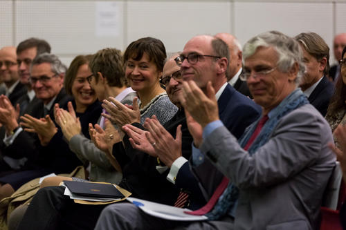 V.l.n.r.: Professorin Claudia Olk, Professor Dan Diner, Professor Peter-André Alt, Präsident der Freien Universität und Staatssekretär a.D. Knut Nevermann