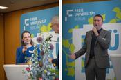 Prof. Dr. Angela Schwerdtfeger vom Fachbereich Rechtswissenschaft und Thorsten Meyer, seit Januar Direktor der Universitätsbibliothek