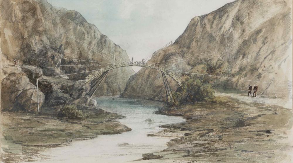 Bogapani-Brücke in den Khasi-Bergen westlich der Hauptstadt Meghalayas Shillong. Hermann Schlagintweit 10. November 1855