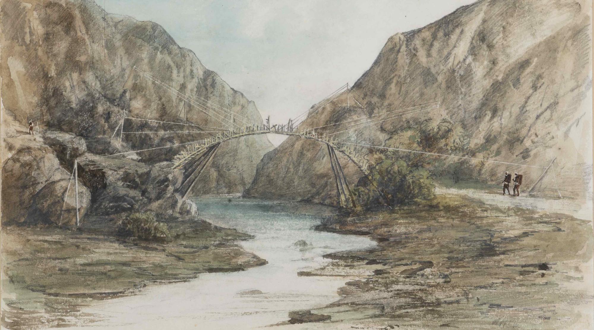 Bogapani-Brücke in den Khasi-Bergen westlich der Hauptstadt Meghalayas Shillong. Hermann Schlagintweit 10. November 1855
