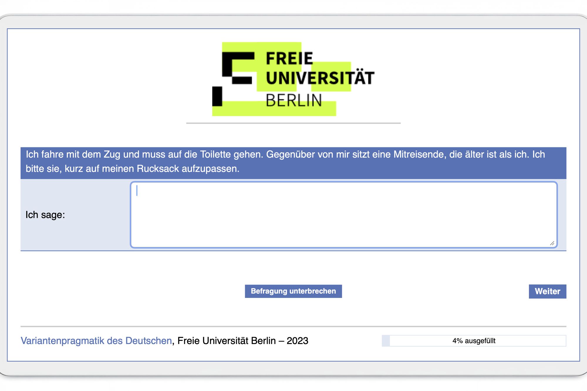 Screenshot aus einem Fragebogen zum Thema Höflichkeit.