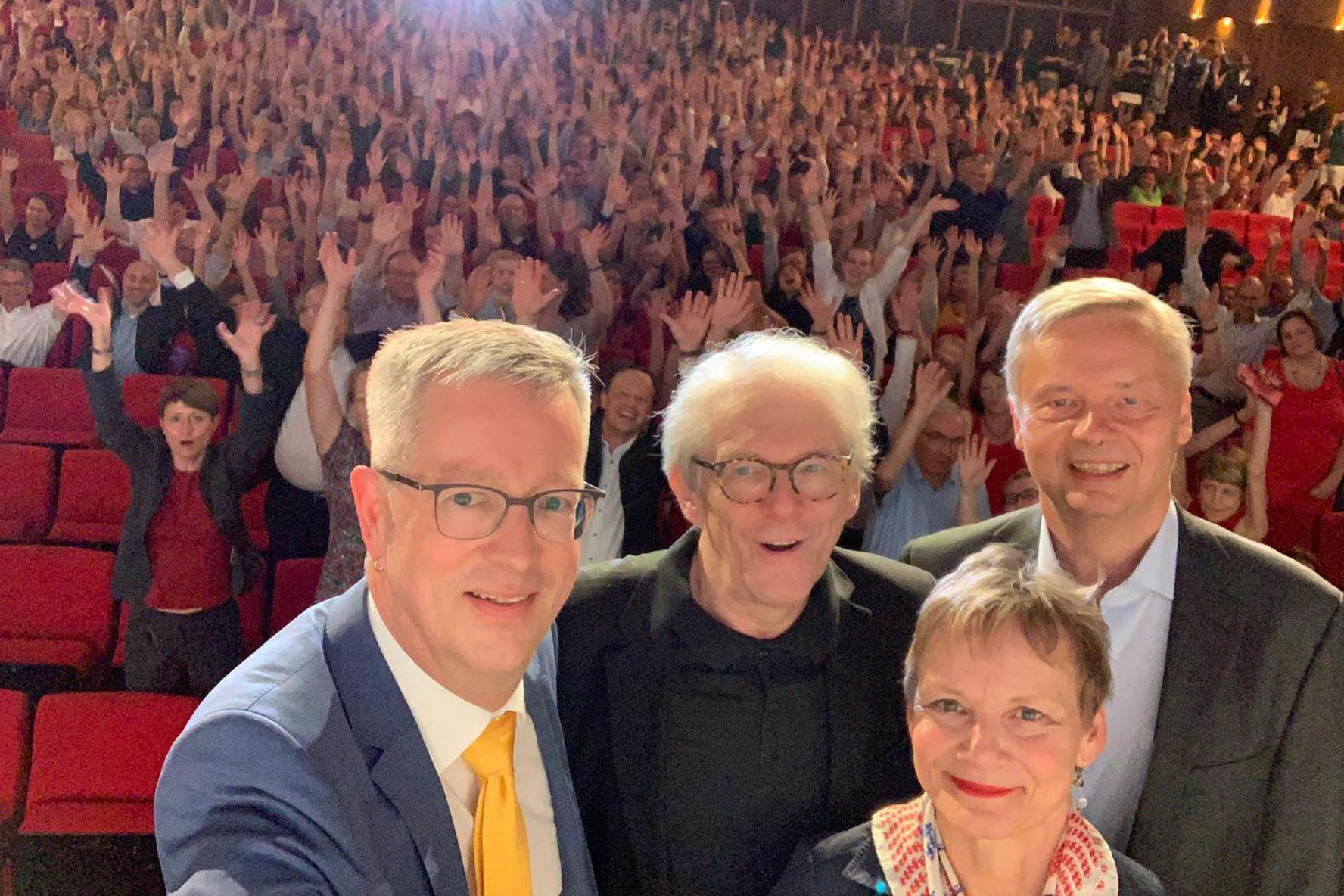 Prof. Günter M. Ziegler (FU), Prof. Karl Max Einhäupl (Charité), Prof. Sabine Kunst (HU), and Prof. Christian Thomsen (TU Berlin) following the announcement of the BUA as a University Alliance of Excellence in 2019.