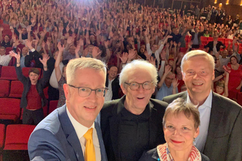 Prof. Günter M. Ziegler (FU), Prof. Karl Max Einhäupl (Charité), Prof. Sabine Kunst (HU), and Prof. Christian Thomsen (TU Berlin) following the announcement of the BUA as a University Alliance of Excellence in 2019.