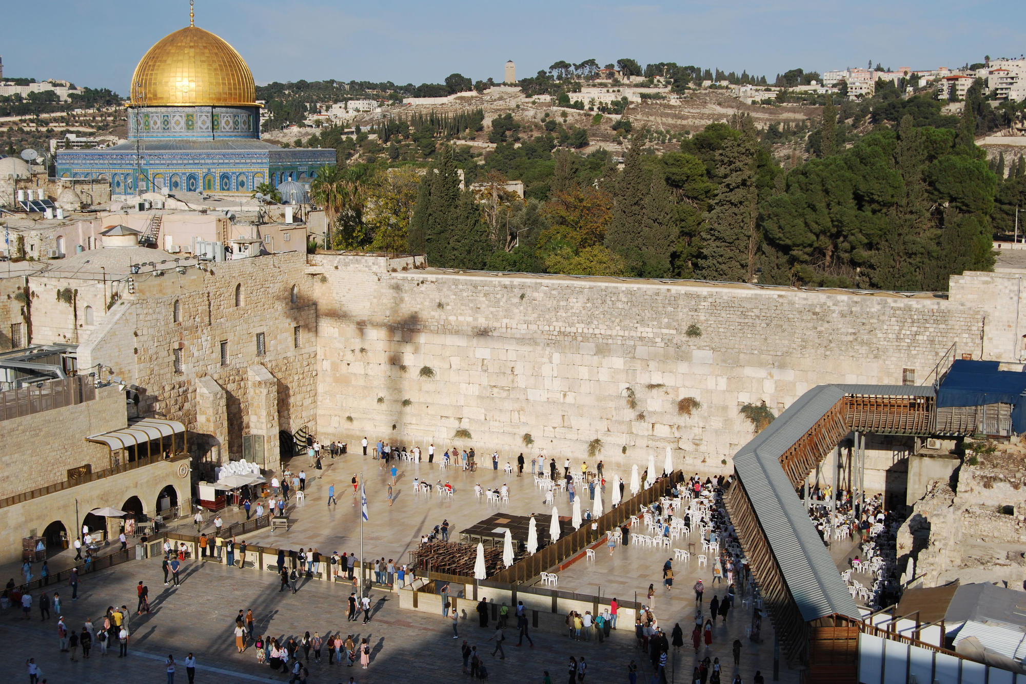 Holy Place: The Wailing Wall is the western wall of the Herodian Temple, which was destroyed by the Romans in 70 AD. According to the Muslim tradition, the Dome of the Rock marks the spot where Mohammed ascended to heaven.