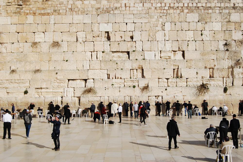 Jews pray at the Wailing Wall, the western wall of the Temple Mount.