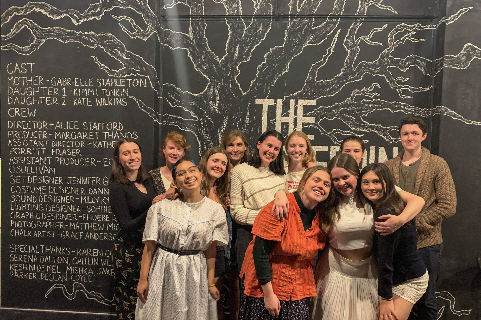 Cast and crew of “The Bleeding Tree.” Set designer Jennifer Gaschler is 5th from left.