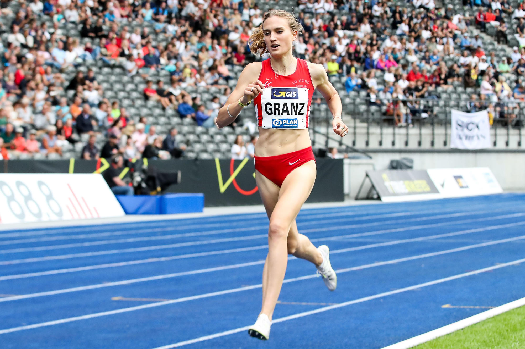 A winning stride: Caterina Granz placed first in the 1500-meter race on August 4, 2019, in Berlin