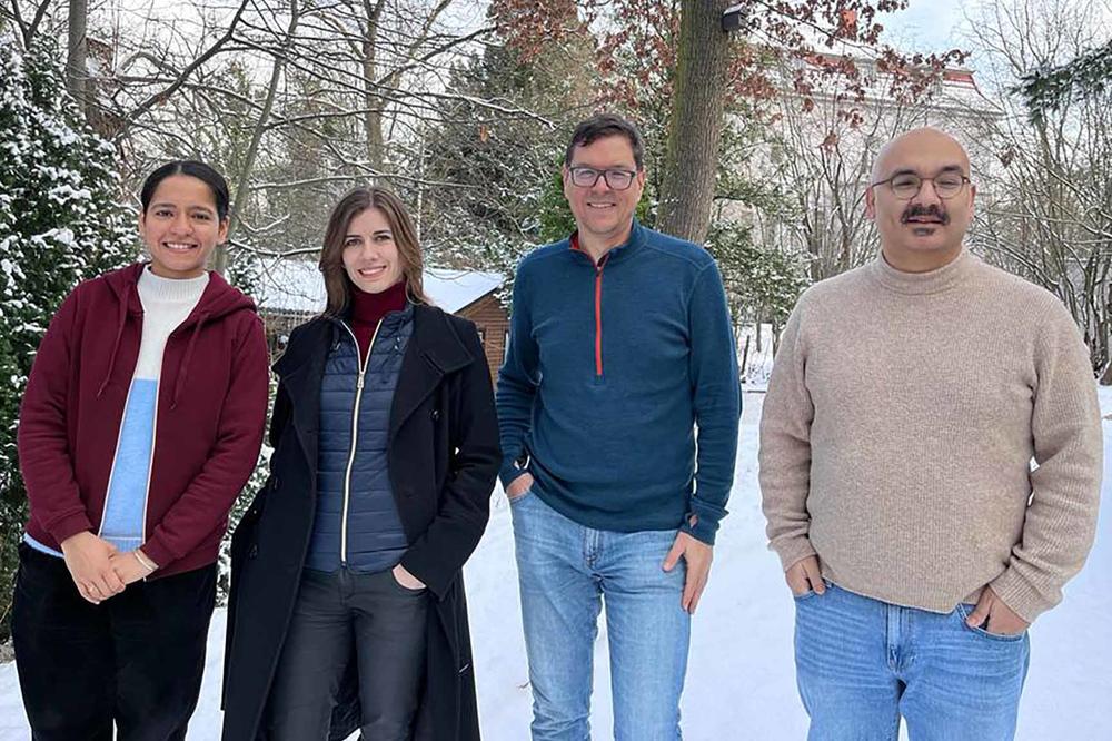 The Evolutionary Demography research group with the biologist Arpita Nath (Audrey Proenca, Ulrich Steiner, Murat Tugrul).