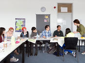 Instructor with students