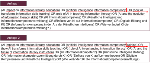 Screenshot: different results for a search query