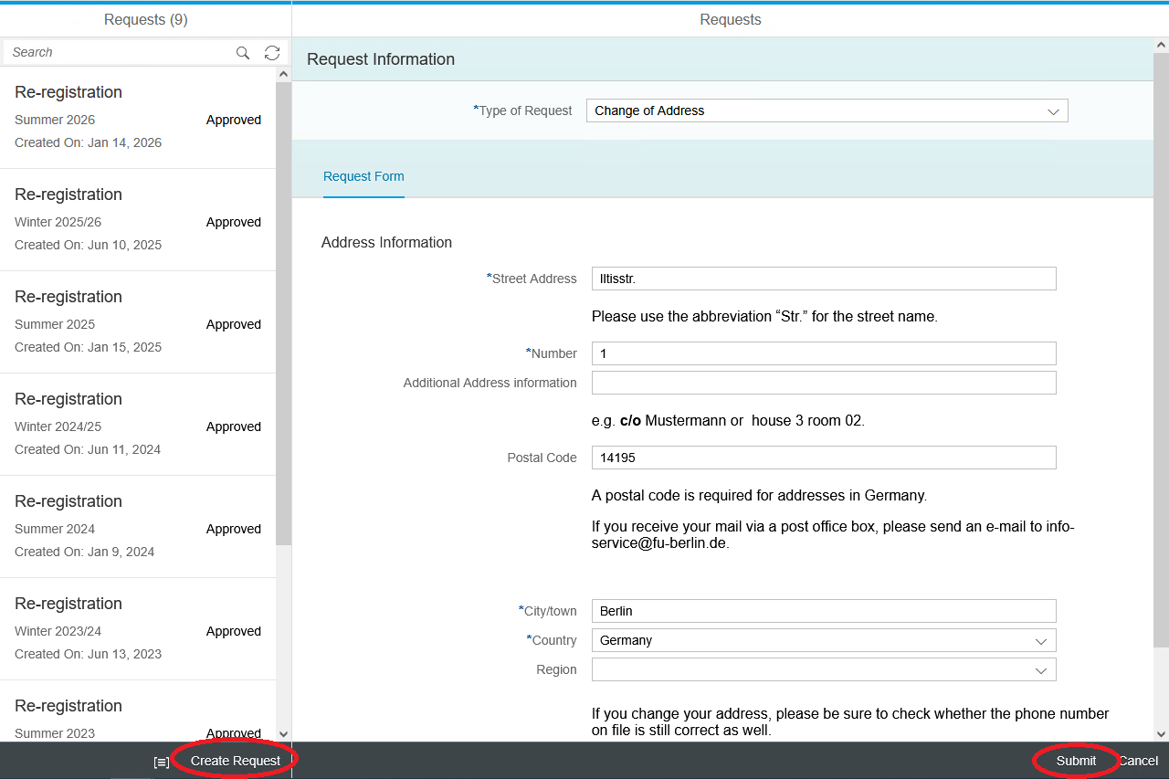 screenshot self-service change of address