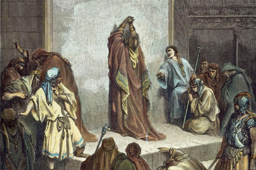 König David trauerte um seinen Sohn Absalom – obwohl dieser ihm den Thron entreißen wollte. Holzschnitt nach Gustave Doré.