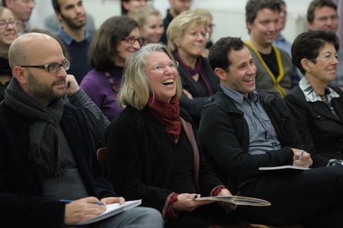 Zu Gast: Nancy Fraser (Mitte), Christian Martin, Einstein-Stiftung (l.), Ethan Miller, Postdoktorand in Nancy Frasers Arbeitsgruppe "Krise der Demokratie" (r.).