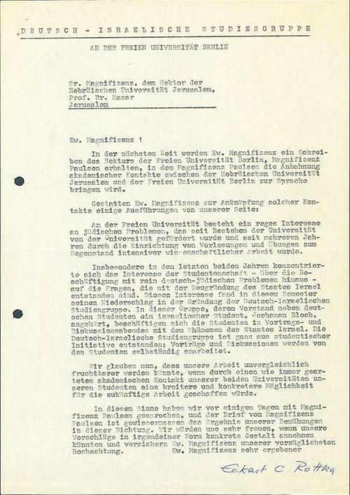 Das Schreiben an den Präsidenten der Hebräischen Universität.