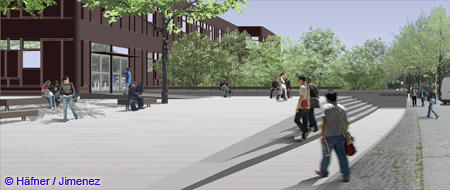Perspektive des neuen Eingangsbereichs vor der K-Stra&szlig;e