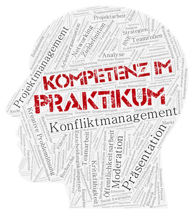Kopf-Wordart Kompetenz im Praktikum