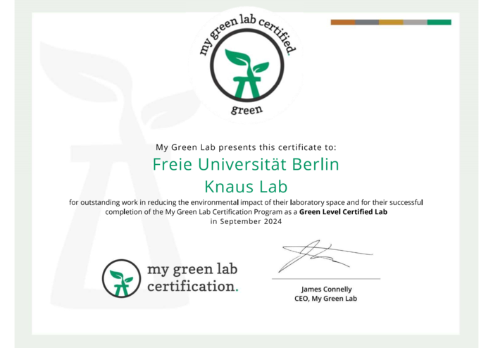 "My Green Lab"-Zertifikat AG Knaus